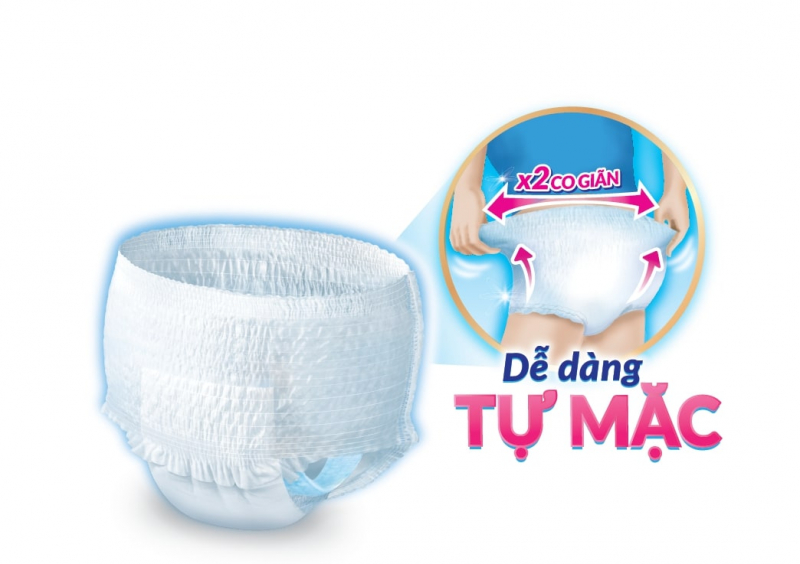 Thiết kế như chiếc quần lót, với hệ chun hông co giãn gấp 2 lần, dễ dàng tự mặc phù hợp với người lớn tuổi có nhu cầu đi lại và vận động