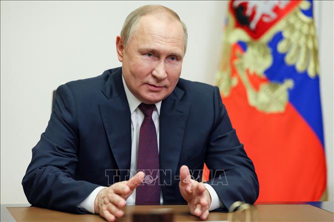  Tổng thống Vladimir Putin phát biểu tại cuộc họp ở Moskva ngày 1/6/2022. Ảnh: AFP/TTXVN