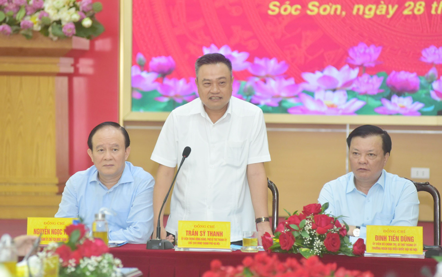  Chủ tịch UBND thành phố Hà Nội Trần Sỹ Thanh phát biểu tại buổi làm việc.