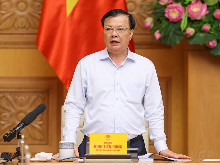  Ủy viên Bộ Chính trị, Bí thư Thành ủy Hà Nội Đinh Tiến Dũng phát biểu tại buổi làm việc (Ảnh: VGP/Nhật Bắc)