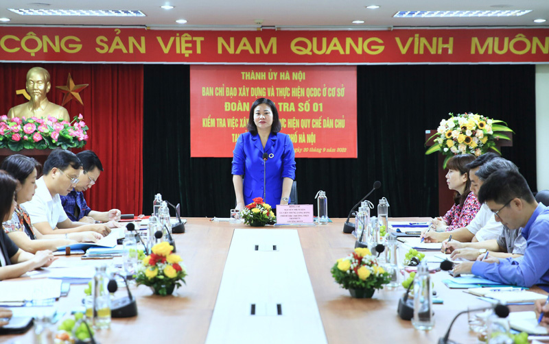  Phó Bí thư Thường trực Thành ủy Hà Nội Nguyễn Thị Tuyến phát biểu tại buổi kiểm tra.