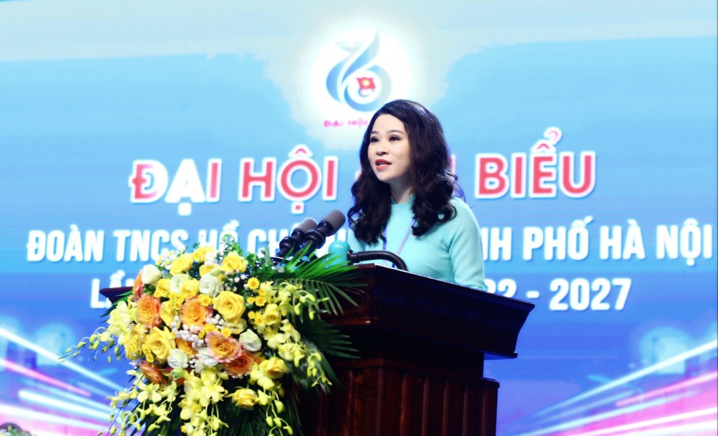  Đồng chí Chu Hồng Minh, Ủy viên Ban Thường vụ Trung ương Đoàn, Thành ủy viên, Bí thư Thành đoàn Hà Nội phát biểu tại đại hội