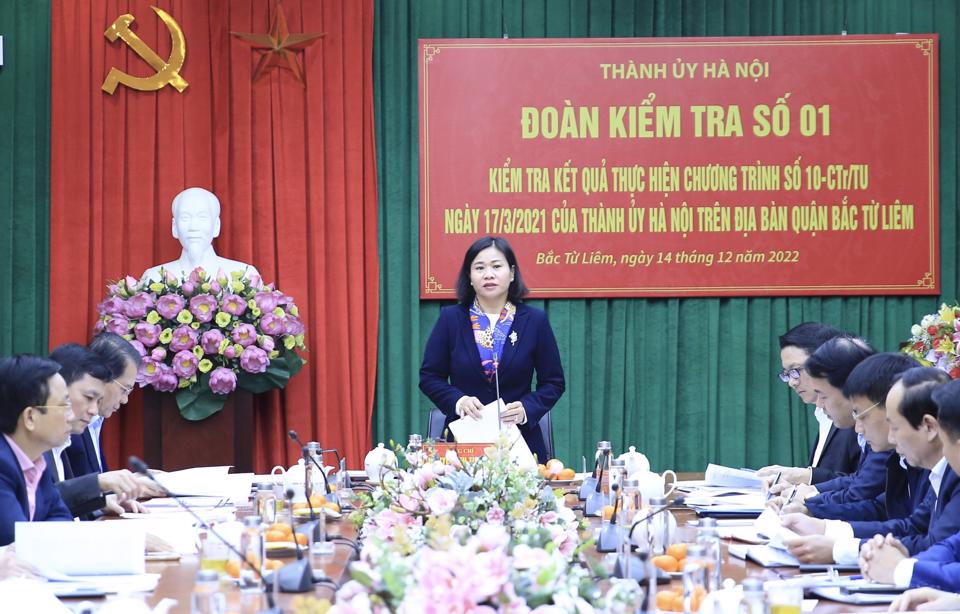 Phó Bí thư Thường trực Thành uỷ Nguyễn Thị Tuyến phát biểu tại cuộc kiểm tra.