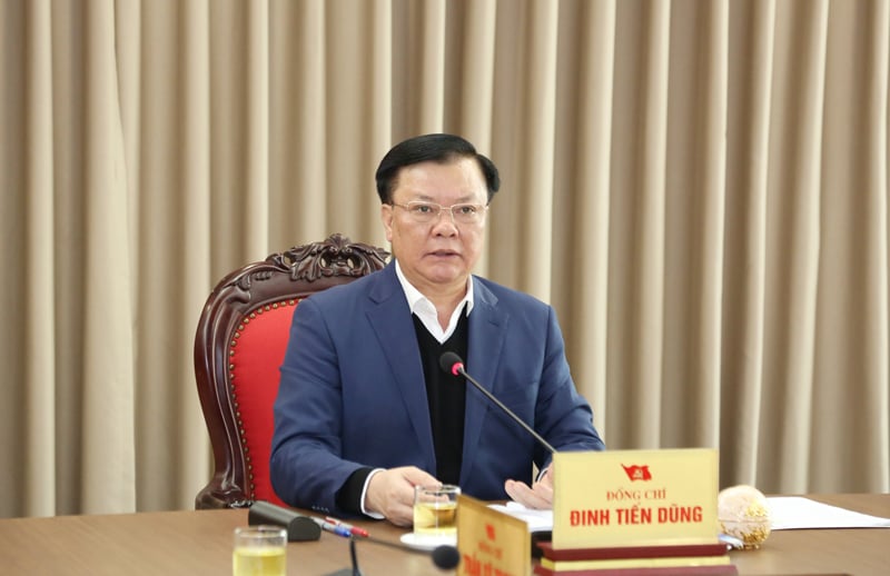  Bí thư Thành ủy Hà Nội Đinh Tiến Dũng phát biểu chỉ đạo và kết luận hội nghị.