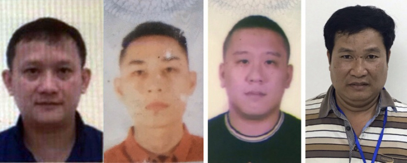 Bùi Quang Huy (trái) và 3 nhân viên của Nhật Cường Mobile. Ảnh: Bộ Công an.
