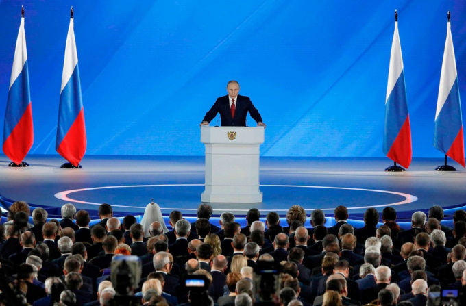 Tổng thống Putin trong buổi phát biểu thường niên trước quốc hội Nga ngày 15/1. Ảnh: Sputnik.