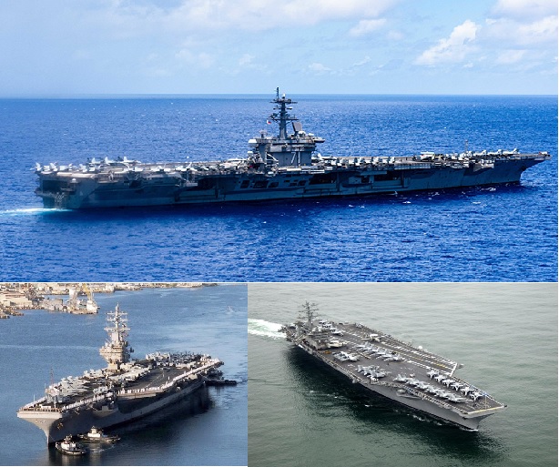 Ba tàu sân bay Mỹ hiện đang có mặt ở châu Á - Thái Bình Dương: USS Ronald Reagan; Uss Nimitz; USS Theodore Roosevelt.