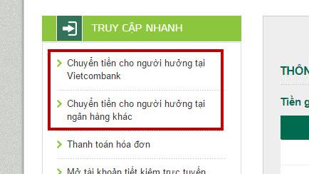 Chuyển khoản Vietcombank online bao gồm 3 hình thức: Chuyển tiền cho người hưởng tại Vietcombank, chuyển tiền cho người hưởng tại ngân hàng khác