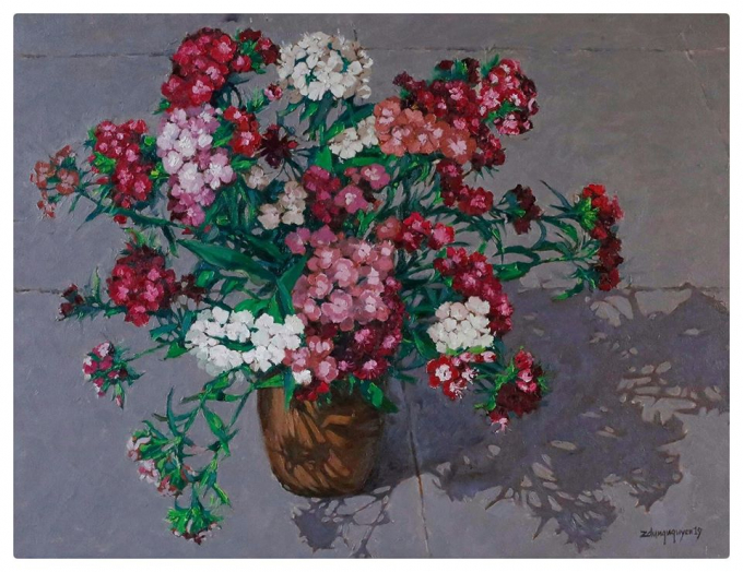 Tác phẩm sơn dầu: Hoa phăng xê, họa sĩ: Nguyễn Anh Dũng