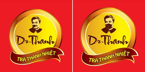 Logo trà thanh nhiệt Dr Thanh trước khi (bên trái) và sau khi (bên phải) 