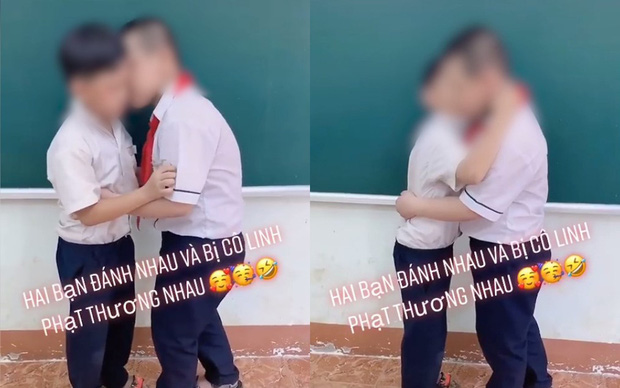 2 học sinh nam hôn nhau làm hòa.