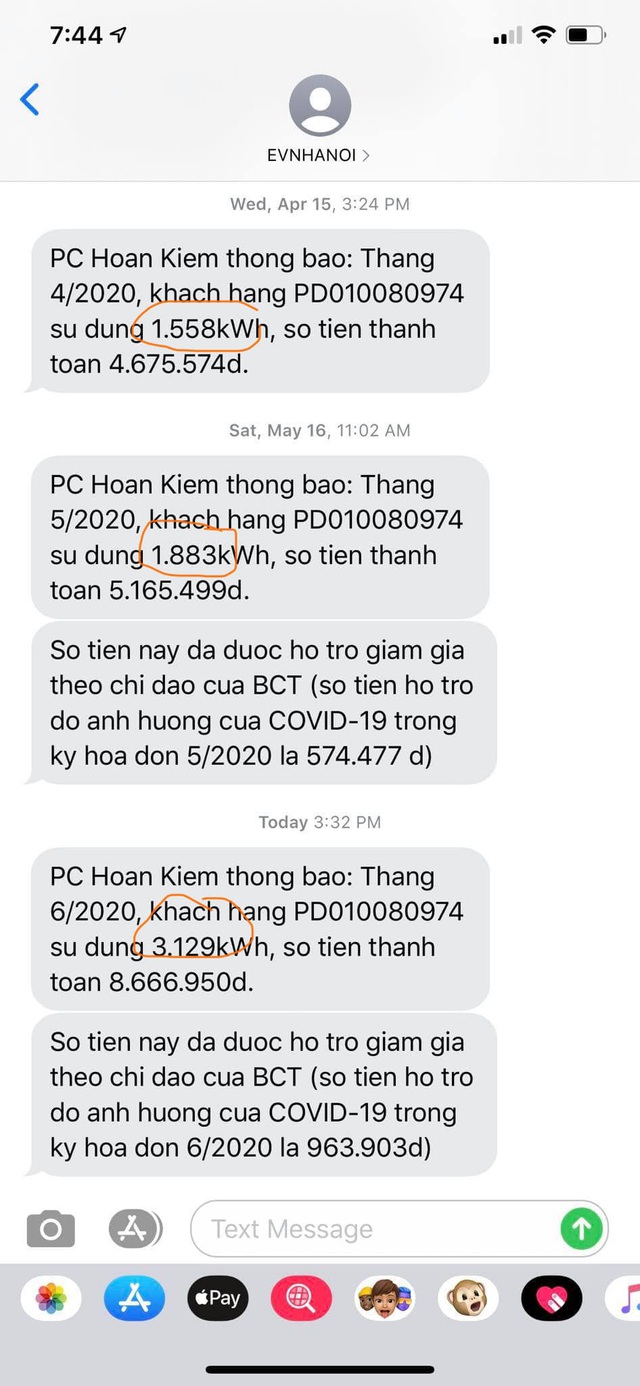 Hoá đơn tiền điện khách hàng Đ.H.N ở Hoàn Kiếm, Hà Nội.