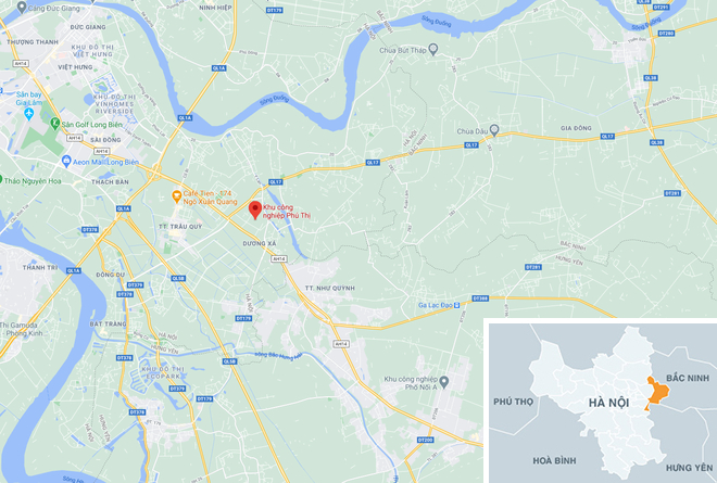 Vụ nổ xảy ra tại Khu công nghiệp Phú Thị, huyện Gia Lâm, Hà Nội. Ảnh: Google Maps.