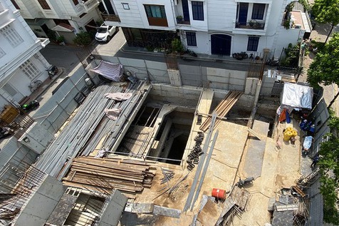 Nhà phố có đến 4 tầng hầm thời điểm đang xây dựng hầm