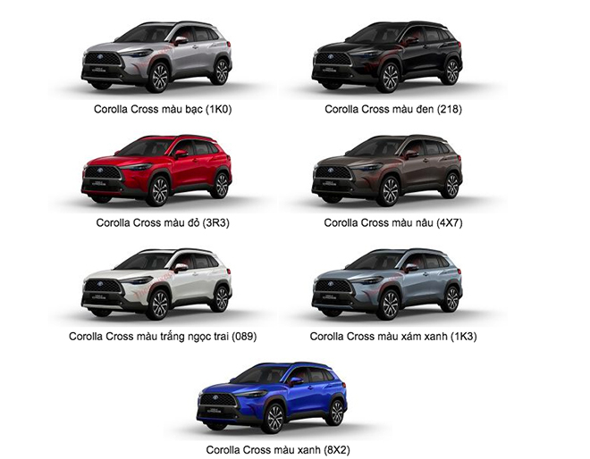 Các màu xe của Toyota Cross 2020