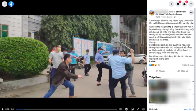Vụ ẩu đả giữa bảo vệ và người dân trong Bệnh viện Đa khoa tỉnh Tuyên Quang được đăng tải lên mạng xã hội Facebook (Ảnh chụp màn hình).