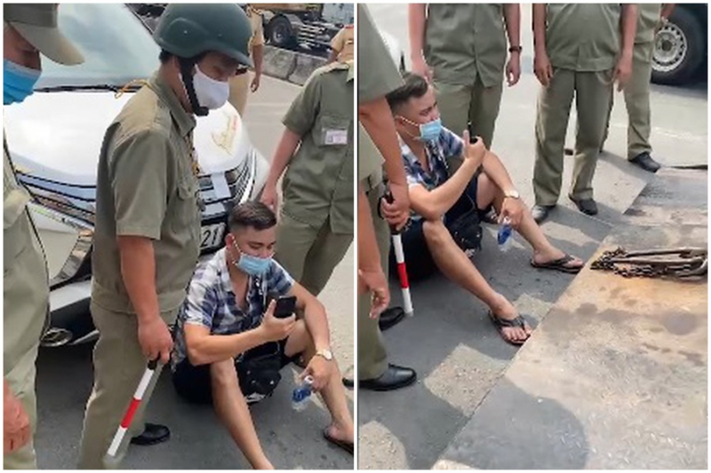 Lái ô tô vi phạm, Youtuber Lê Chí Thành ngồi trước đầu ô tô quay clip