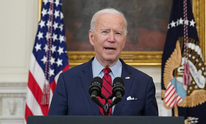 Tổng thống Mỹ Joe Biden phát biểu tại Nhà Trắng hôm 23/3. Ảnh: AFP.