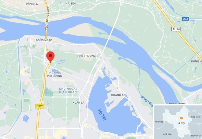 Sự việc xảy ra trước cổng khu đô thị Ciputra ở Hà Nội (chấm đỏ). Ảnh: Google Maps.