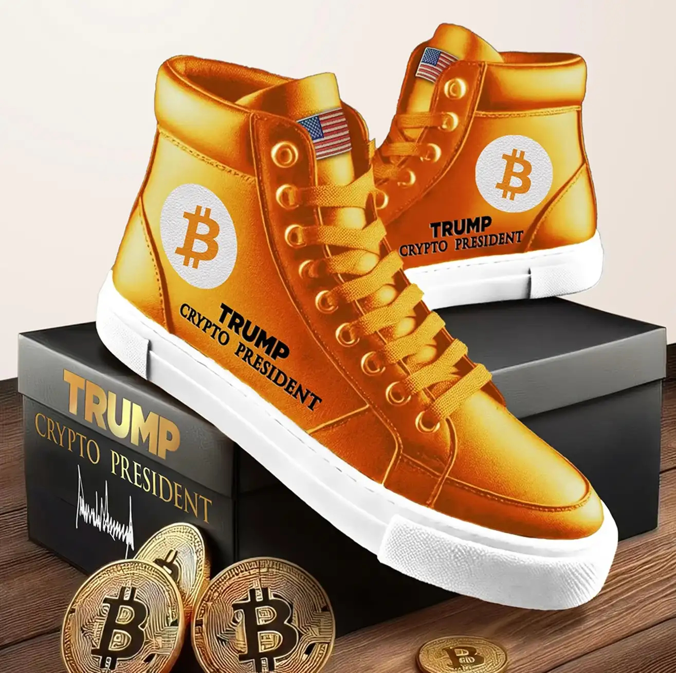 'Cuồng nhiệt' với tiền ảo, ông Trump mở bán giày thể thao Bitcoin giá 500 USD