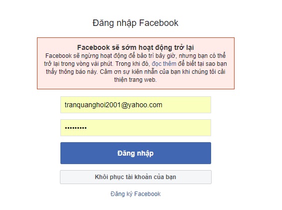 Nhiều tài khoản facebook không thể đăng nhập được