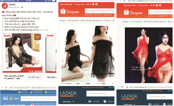 Hình ảnh quảng cáo hở hang, phản cảm xuất hiện trên các trang thương mại điện tử ở Việt Nam.
