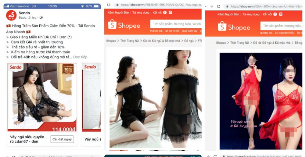 Hình ảnh quảng cáo hở hang, phản cảm xuất hiện trên các trang thương mại điện tử ở Việt Nam.