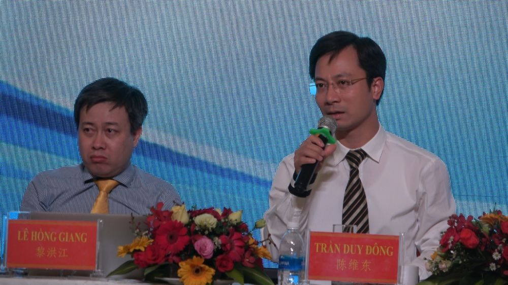 Ông Trần Duy Đông chia sẻ với các doanh nghiệp tại Hội nghị kết nối tiêu thụ nông sản ở Kiên Giang.  