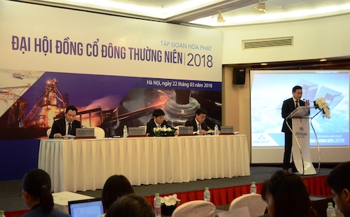 Ông Trần Tuấn Dương chia sẻ tại ĐHĐCĐ thường niên 2018 của Tập đoàn Hoà Phát.     