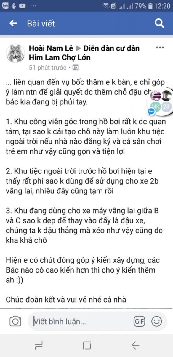 Cư dân đóng góp ý kiến cải tạo lại cơ sở hạ tầng để có chỗ gửi xe. Ảnh: Hiếu CT