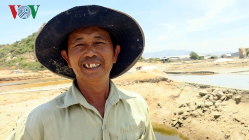 Anh Nguyễn Hữu Sáng cho biết bà con diêm dân ai cũng vui vì muối vừa được mùa vừa được giá.  