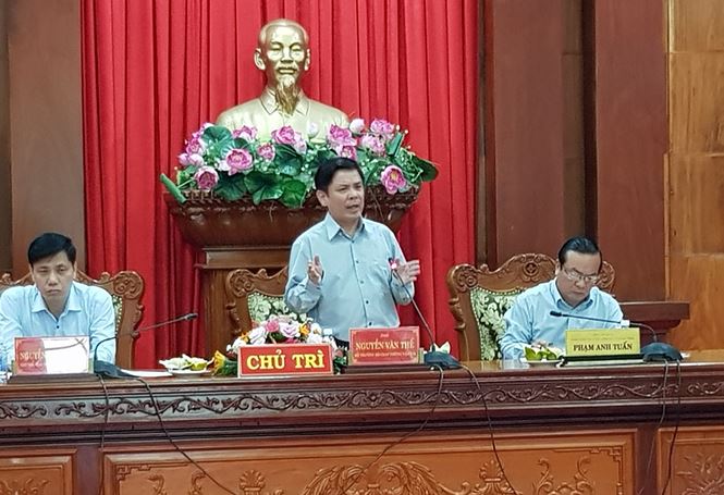 Bộ trưởng Bộ GTVT Nguyễn Văn Thể phát biểu tại buổi làm việc.  