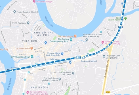Lộ trình đoàn di chuyển trên địa bàn Quận 2. (Xa lộ Hà Nội → cầu Rạch Chiếc).  