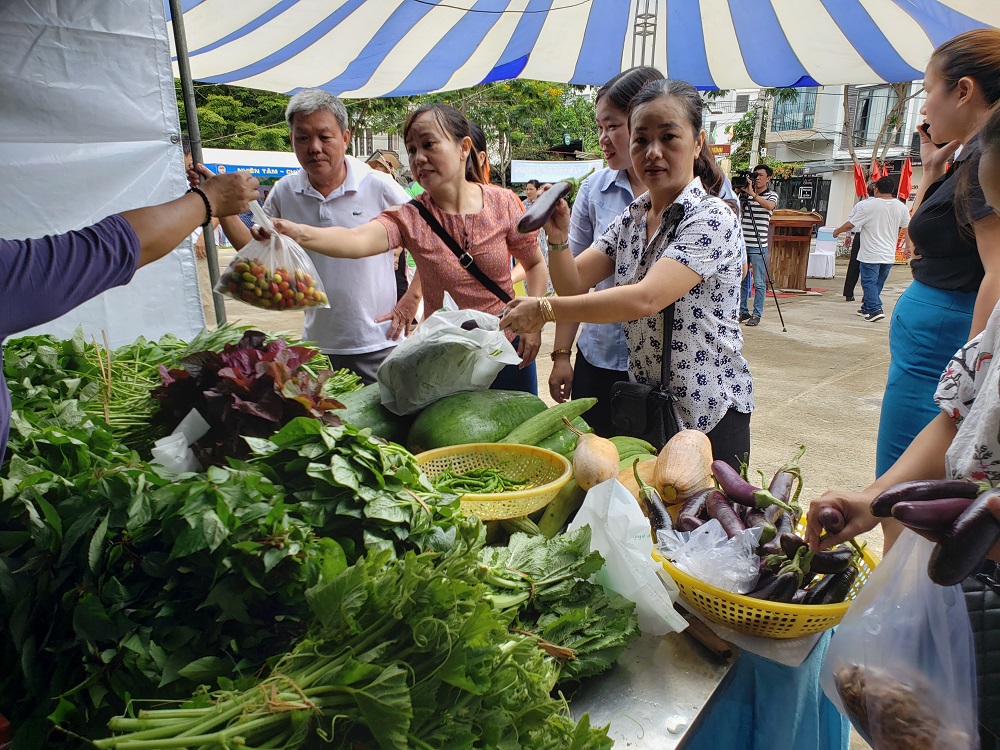 Các sản phẩm rau, củ, quả sạch tại phiên chợ thu hút nhiều người tham quan, mua sắm    
