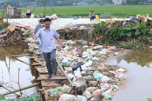 Xác heo bệnh bị vứt xuống kênh ở huyện Hiệp Hòa, tỉnh Bắc Giang. Ảnh: MINH PHÚC