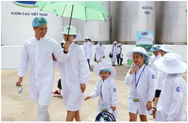 Cả 4 thành viên gia đình diễn viên Mạnh Trường và các khách mời sữa học đường nhí hào hứng “check-in”siêu nhà máy sữa Vinamilk tại Bình Dương.