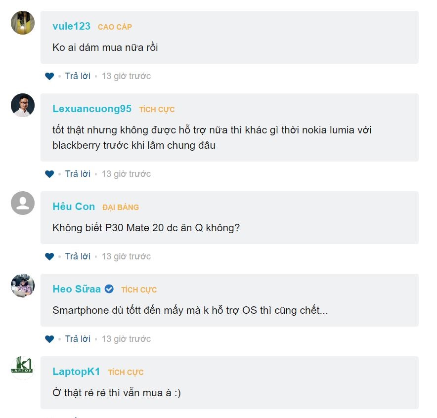 Các bình luận trên diễn đàn mạng về Huawei.   