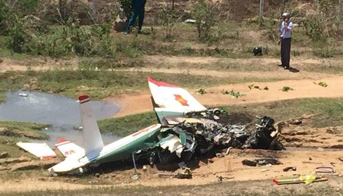 Hiện trường vụ tai nạn máy bay quân sự rơi tại Khánh Hòa, ngày 14/6.    