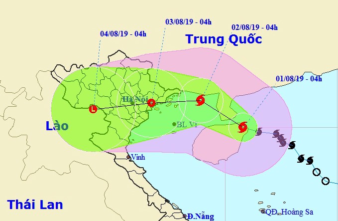 Dự báo vị trí và hướng di chuyển của bão số 3 - Nguồn: Theo Trung tâm Dự báo khí tượng thủy văn quốc gia