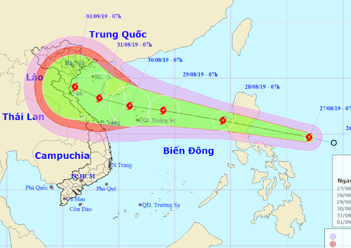 Vị trí và dự báo đường đi của bão Podul - Nguồn: Trung tâm Dự báo khí tượng thủy văn quốc gia