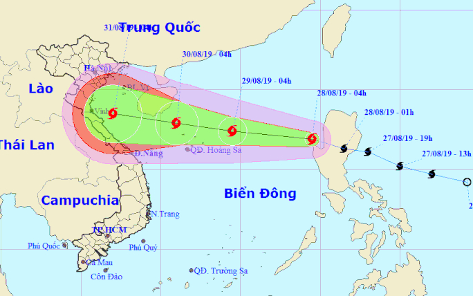 Dự báo vị trí và hướng di chuyển của bão Podul - Nguồn: Trung tâm Dự báo khí tượng thủy văn quốc gia