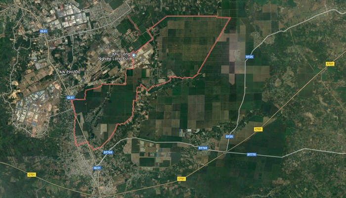 Lô đất dự án 92ha vừa được đấu giá thành công của Đất Xanh - Ảnh: Google Maps