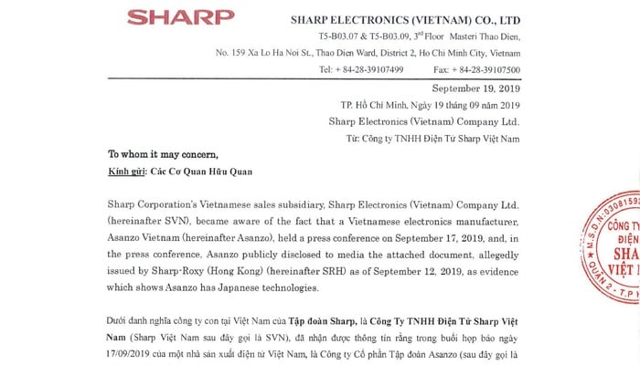  Tập đoàn Sharp và Sharp Việt Nam đang tìm hiểu các pháp lý cần thiết để theo đuổi vụ kiện Asanzo trong vai trò bảo vệ thương hiệu Sharp toàn cầu. 
