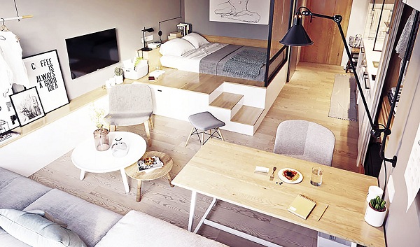 Thiết kế trong căn hộ là không vách ngăn tạo không gian rộng rãi.