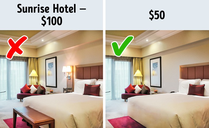 Thay vì thuê khách sạn, hãy chọn nhà nghỉ: Cùng một diện tích sử dụng, bạn sẽ tiết kiệm khoảng 30-40% chi phí nếu chọn thuê nhà nghỉ thay vì đặt phòng khách sạn. Chưa kể, du khách cũng có thể cắt giảm thêm một phần chi phí nếu tận dụng các chương trình ưu đãi khi đặt phòng qua các ứng dụng điện tử. Ảnh: Bright Side.