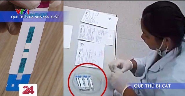 Hình ảnh gian lận cắt xén que thử xét nghiệm HIV tại Bệnh viện Xanh Pôn. Ảnh: Chuyển động 24h