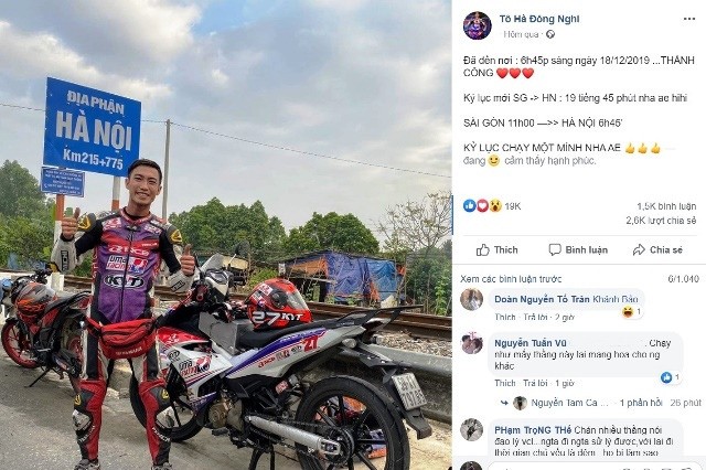 “Phượt thủ” Tô Hà Đông Nghi nói về việc điều khiển xe máy từ TP HCM ra Hà Nội rồi quay về đích trong 54 giờ trên mạng xã hội
