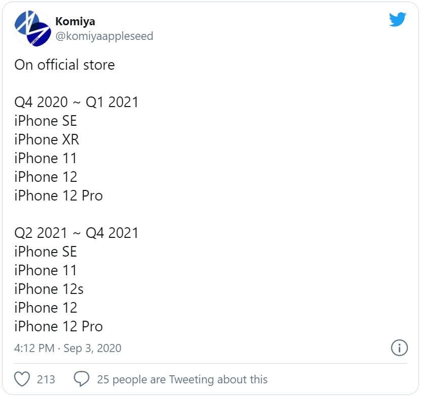 Thông tin về iPhone 12s giá rẻ theo nguồn tin Komiya trên Twitter  
