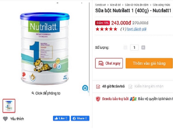 Sản phẩm Nutrilatt 1 được rao bán trên Chợ điện tử.   