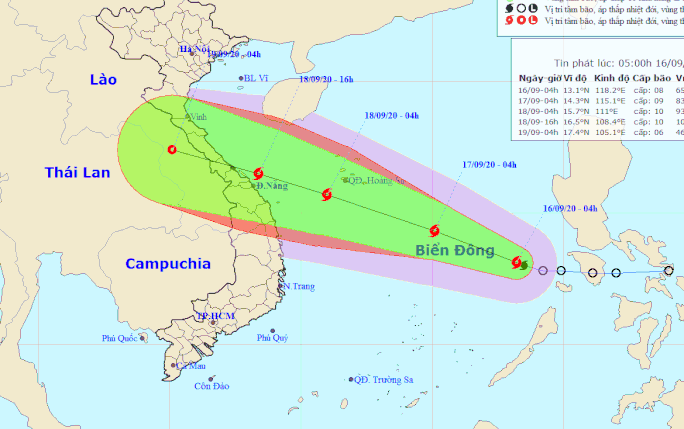 Vị trí và dự báo đường đi của bão số 5 - Nguồn: Trung tâm dự báo khí tượng thuỷ văn quốc gia